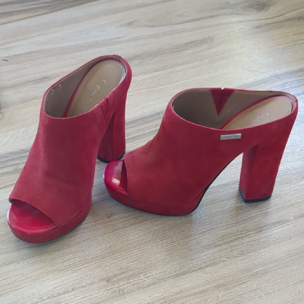 Calvin Klein Red Suede Women's Mules Size 6